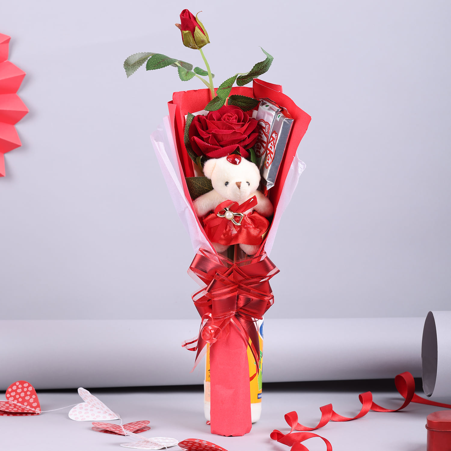 Artificial Rose with Choco Teddy Bouquet |