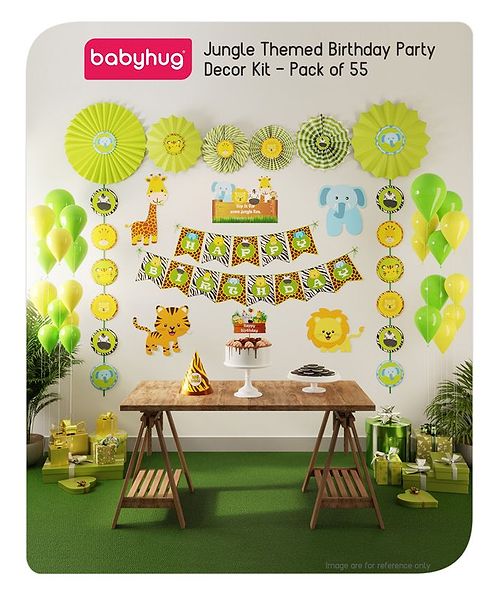 Babyhug Jungle Themed Birthday Party Decoration Kit -Pack of 55 | Complete combo for an adventurous party setup | High-quality party items