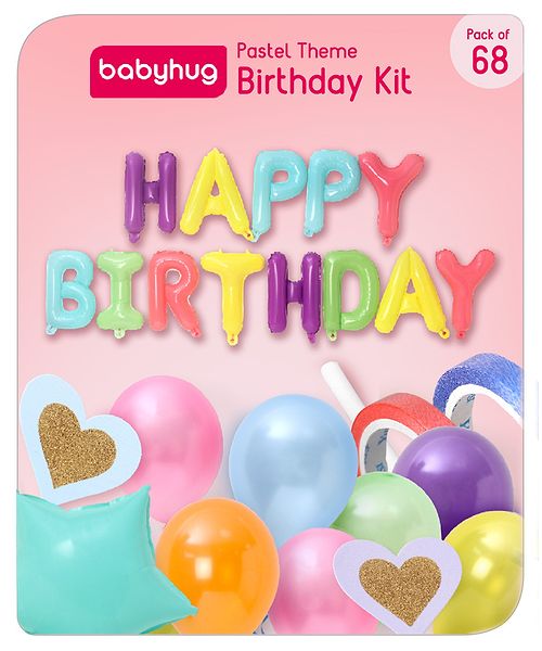 Babyhug Pastel Theme Birthday Decor Kit - Pack of 68 - Multicolour | Elegant Setup for Special Occasions