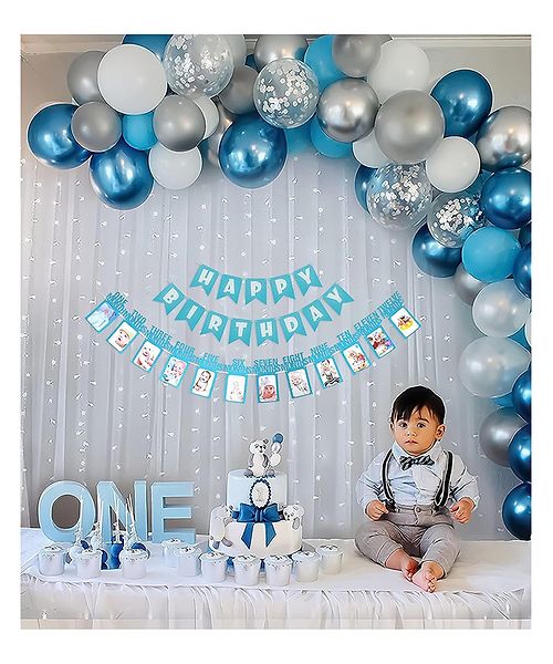 Bubble Trouble 1st Birthday Decoration With Monthly Photo Banner Net Fabric Backdrop Diy Combo Set With Balloon Garland Arch Tape Fairy Led Lights - 67 Pc Set