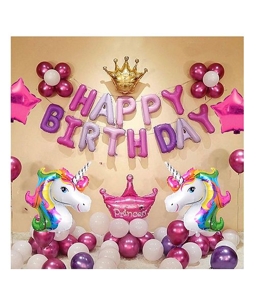Puchku Unicorn Theme Birthday Decoration Kit - Pack of  57
